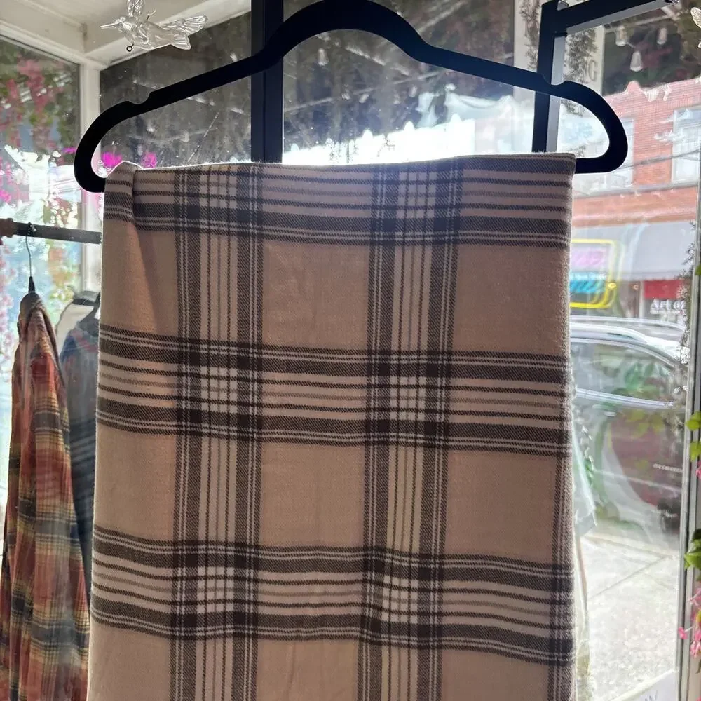 J. Crew Plaid Blanket Scarf With Pom-Pom Trim Acrylic Blend